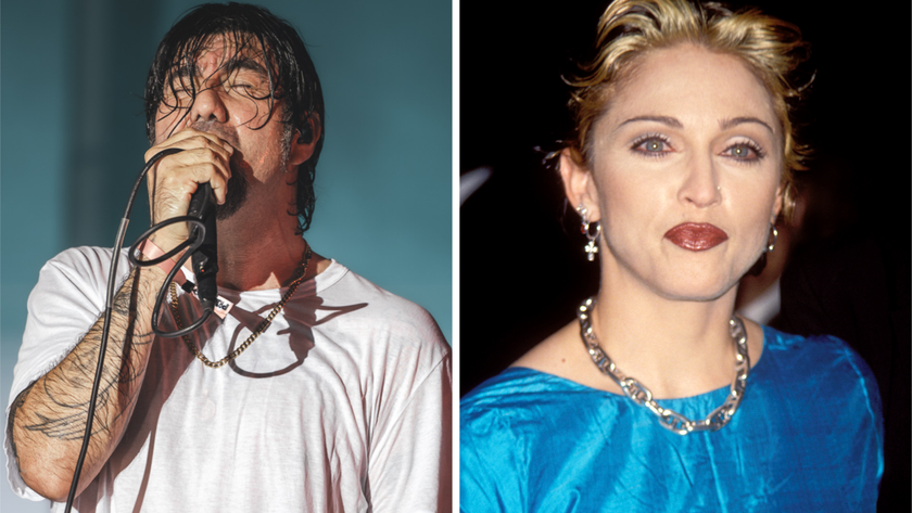 Chino Moreno of Deftones performing live in 2025, and Madonna in 1994
