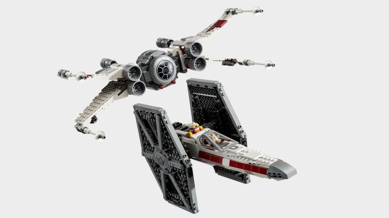 Lego TIE Fighter &amp; X-Wing Mash-up set on a plain background