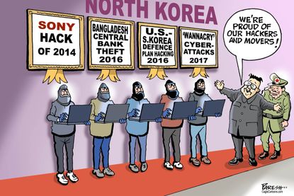 Political cartoon World North Korea hackers