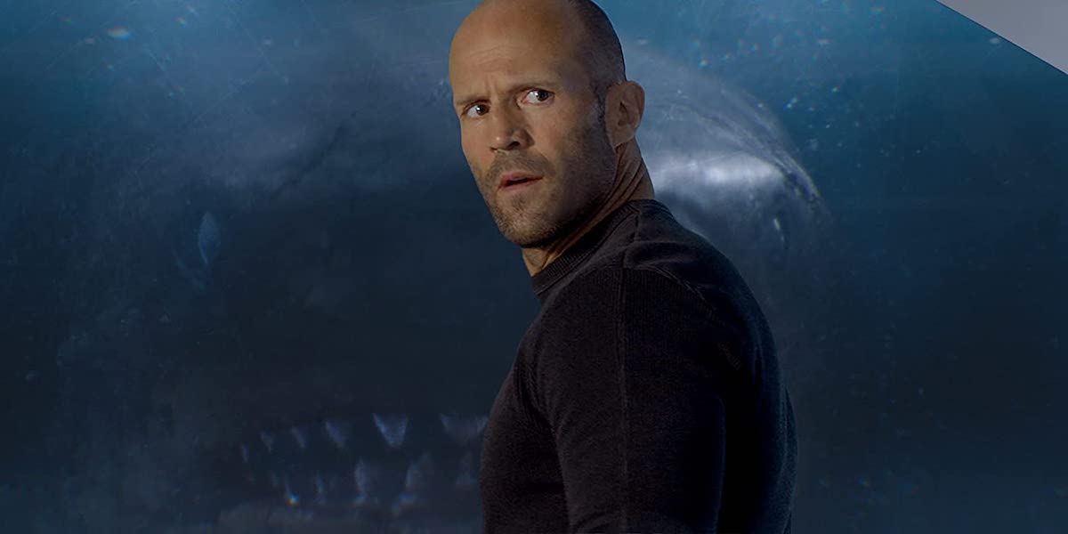 Jason Statham in The Meg with shark