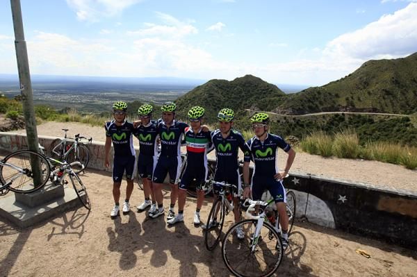 The Movistar team with Italian champion Giovanni Visconti