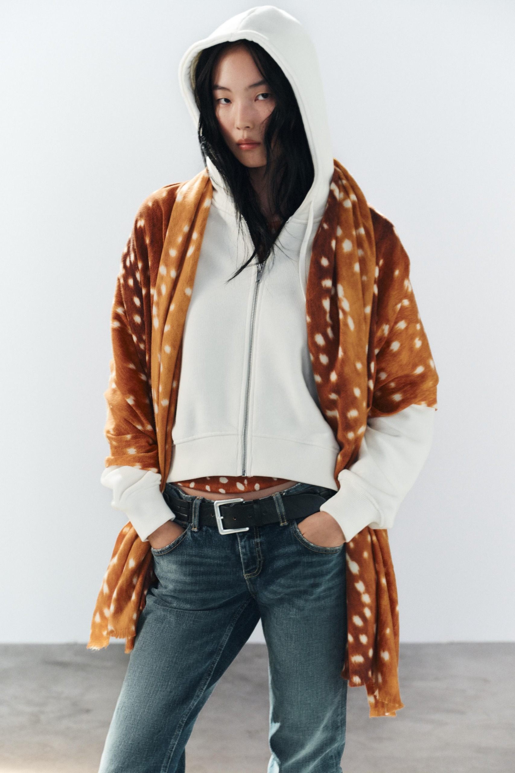 Printed Scarf - Brown - M