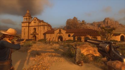 Players attack a frontier building in The Legend of California