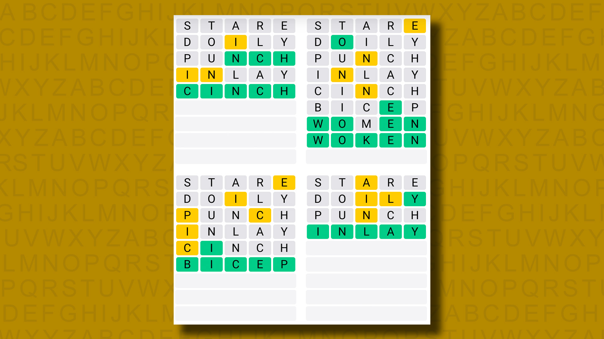 Respuestas del juego Quordle para el juego 907 sobre un fondo amarillo