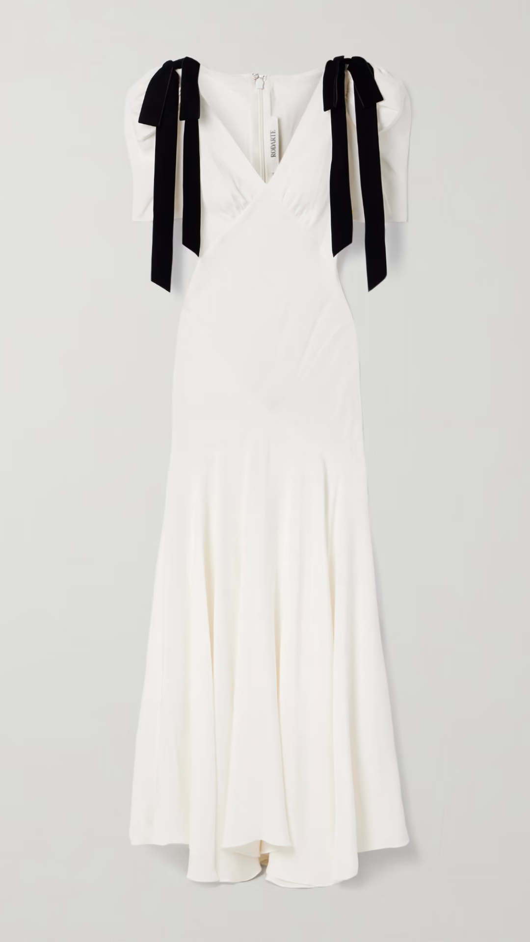 Rodarte, Off White Silk Crepe Bias Dress With Velvet Ribbon Bow Details