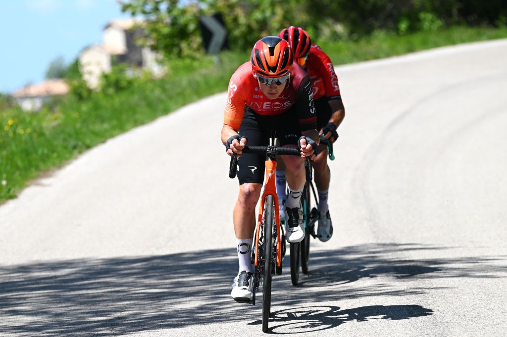 PRATI DI TIVO ITALY MAY 11 Magnus Sheffield of The United States and Team INEOS Grenadiers competes in the breakaway during the 107th Giro dItalia 2024 Stage 8 a 152km stage from Spoleto to Prati di Tivo 1451m UCIWT on May 11 2024 in Prati di Tivo Italy Photo by Tim de WaeleGetty Images