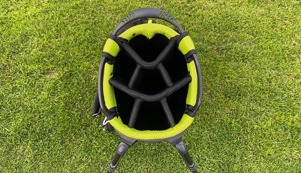 A close up of the divider on the Big Max Aqua Eight G Stand Bag