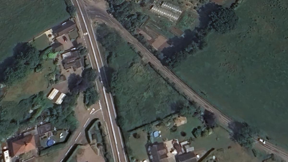 An overhead shot of land east of the A529, Woodseaves, Market Drayton, Shropshire