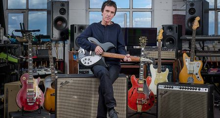 Johnny Marr in his studio with some of the guitars that are heading to auction on September 17, 2026.