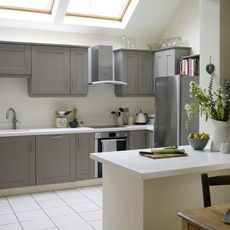 kitchen with chimney and cabinets