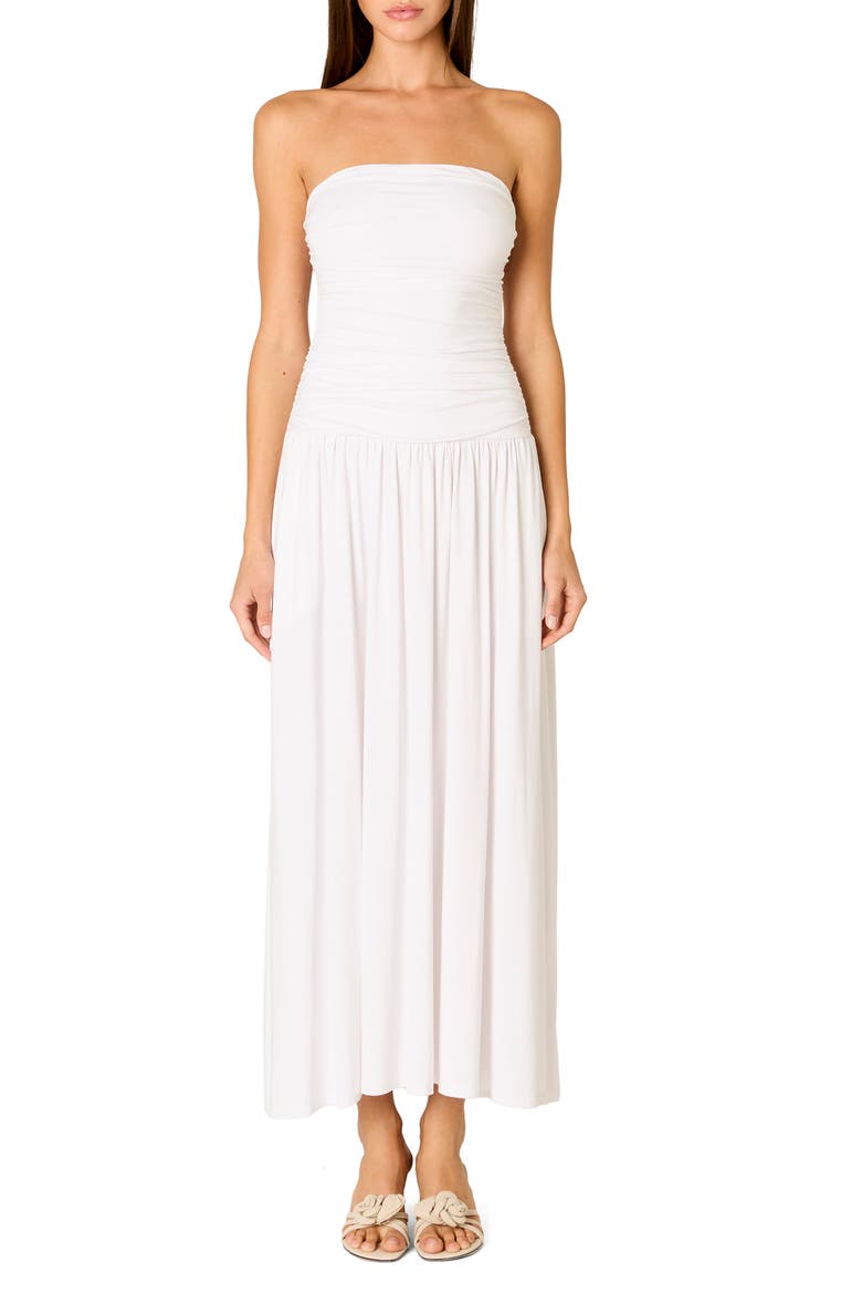 Santal Ruched Strapless Midi Dress