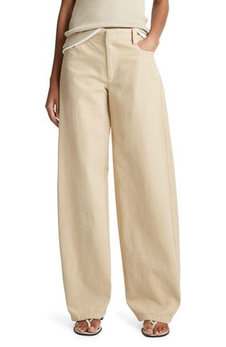 Washed Cotton Twill Wide Leg Pants
