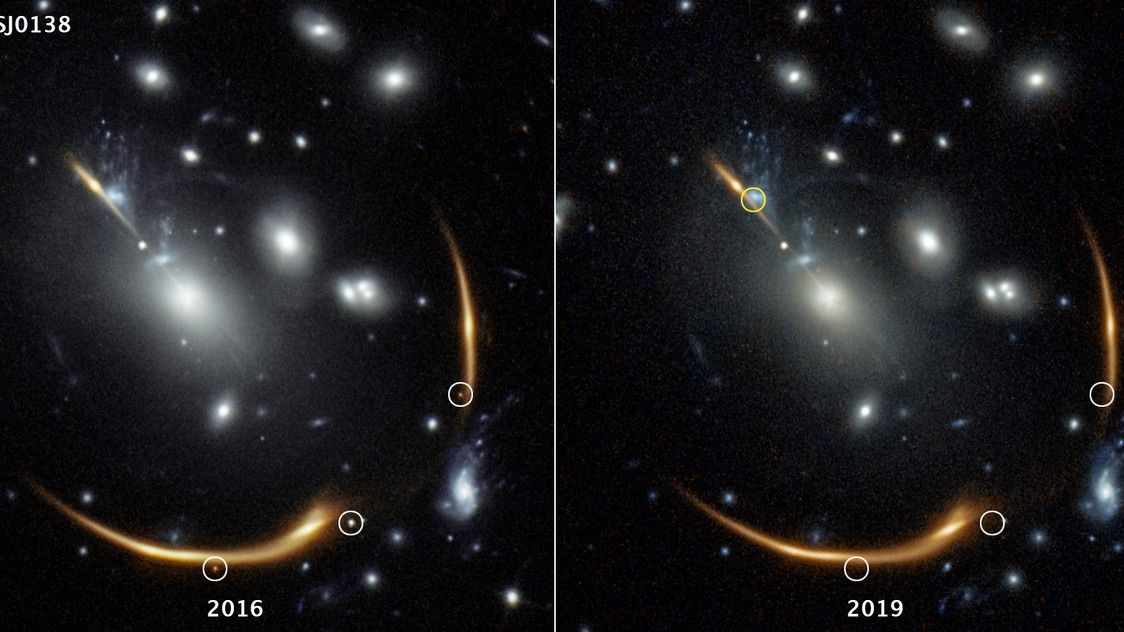 Three bright dots capturing the same event were observed in Hubble Space Telescope images in 2016 but disappeared by 2019.