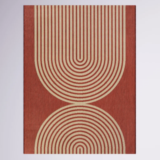 red graphic rug