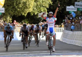 An ecstatic Roberto Ferrari (Androni Giocattoli) has just won his first Giro d'Italia stage.