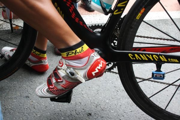 Philippe Gilbert (Omega Pharma-Lotto) has carefully labelled his socks to avoid confusion.