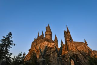 Sunset over the Hogwarts Castle from Harry Potter.