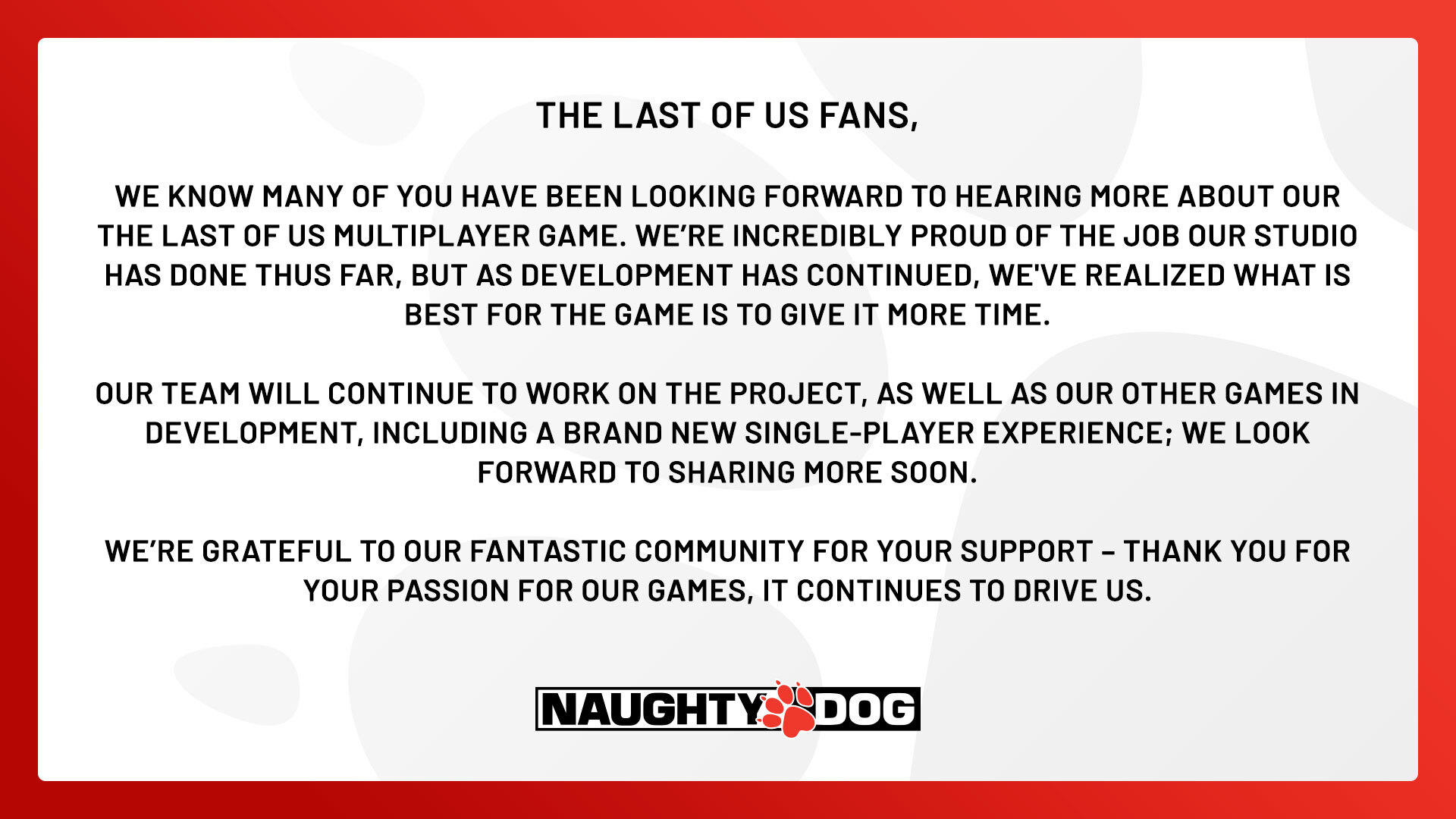 The Last of Us multiplayer game delay announcement