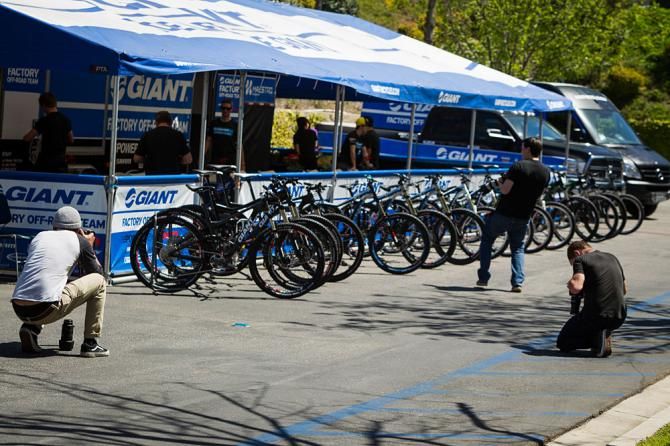 Giant team bikes all lined up and ready