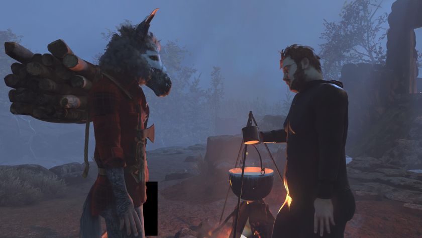 A donkey man speaks with Nate in Baby Steps at a campsite