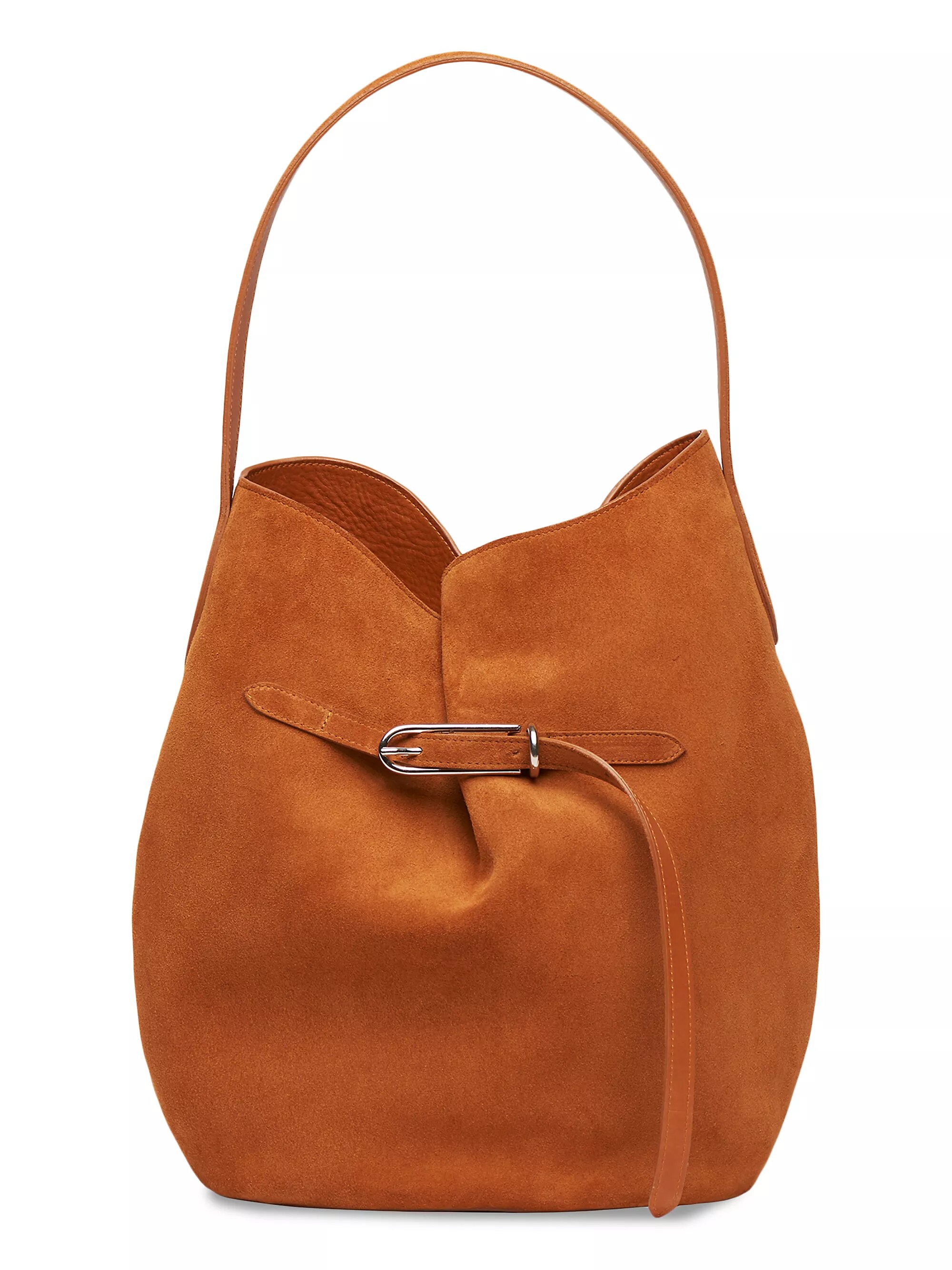 Belted Suede Bucket Bag