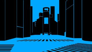 A black and blue image shows a stylized version of Tokyo's Shibuya crossing