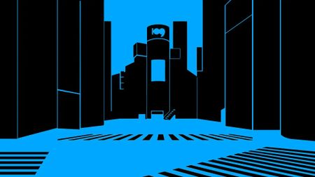 A black and blue image shows a stylized version of Tokyo's Shibuya crossing