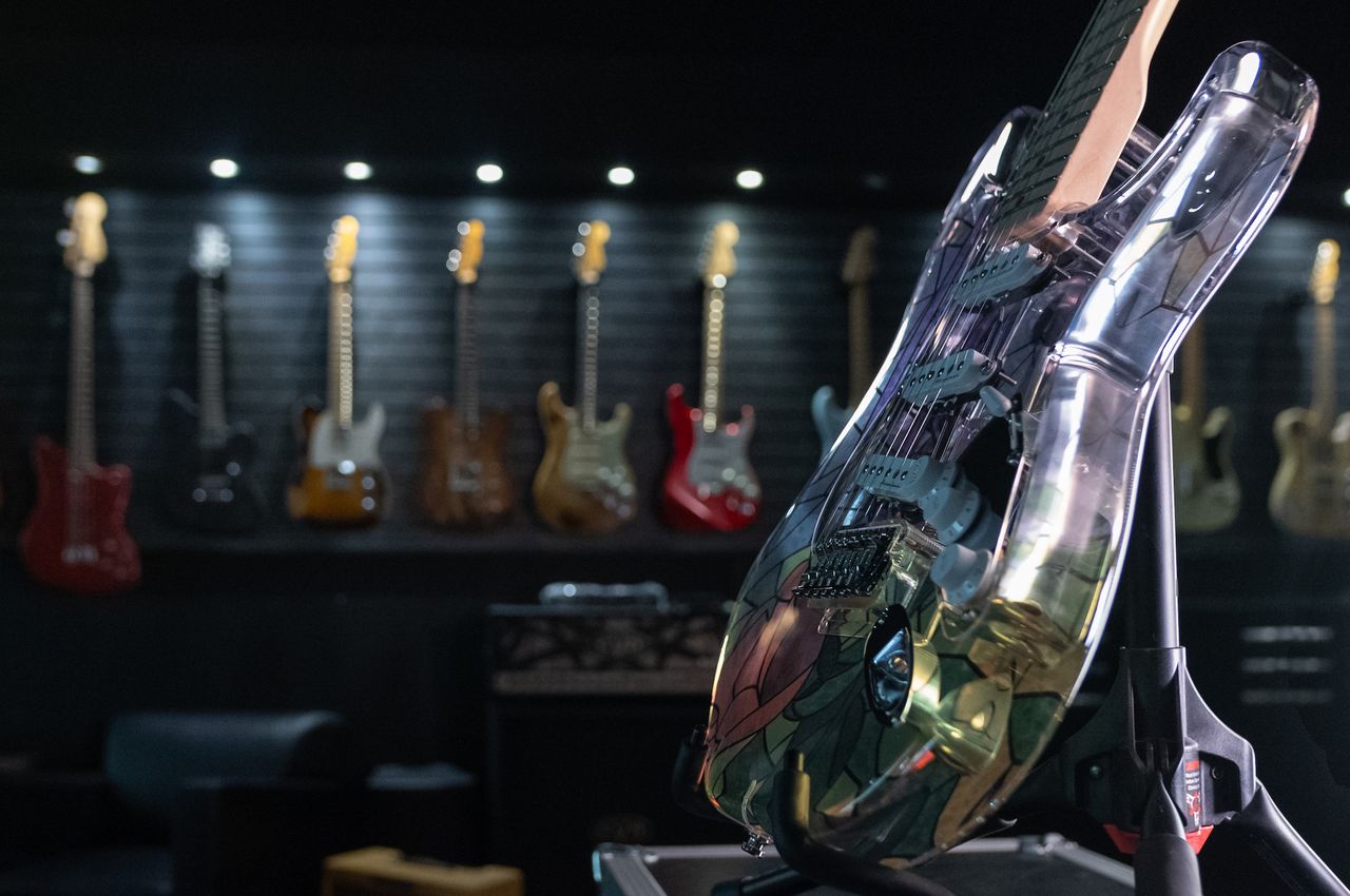 A custom-built stained glass Fender Stratocaster, played by H.E.R. during a live-action performance of Beauty and the Beast