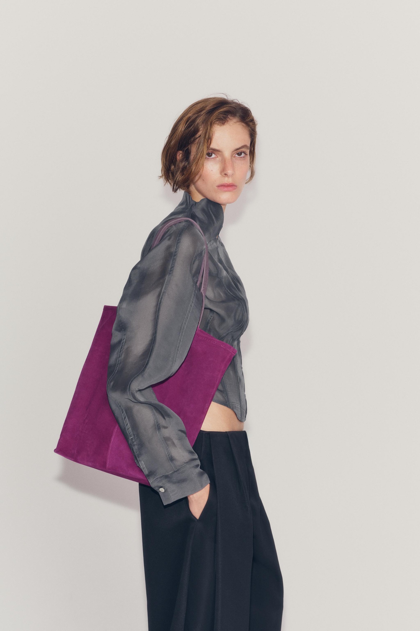 Leather Shopper Bag - Purple - One Size Only