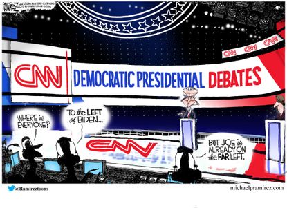 Political Cartoon U.S. CNN Democratic Debates Left Of Joe Biden