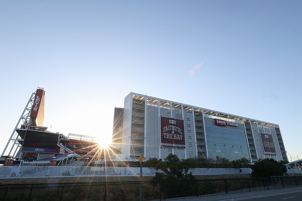 SANTA CLARA, CALIFORNIA - AUGUST 06: A general overall exterior view of Levi's Stadium, home of the San Francisco 49ers, at sunrise on August 06, 2025 in Santa Clara, California. (Photo by Aaron M. Sprecher/Getty Images)
