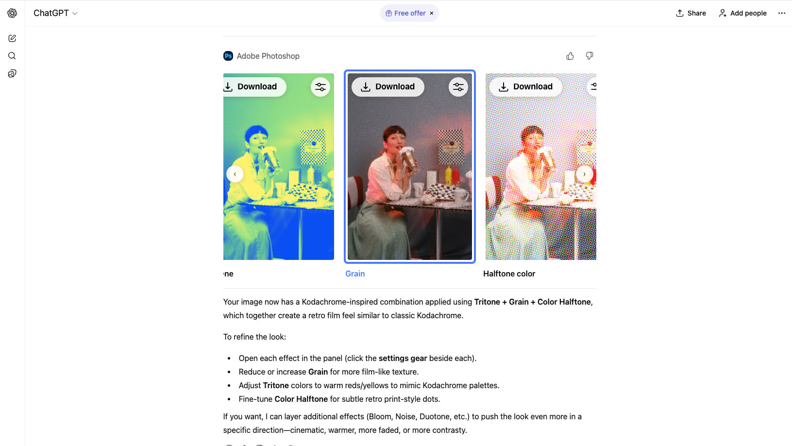 A screenshot of Photoshop inside ChatGPT