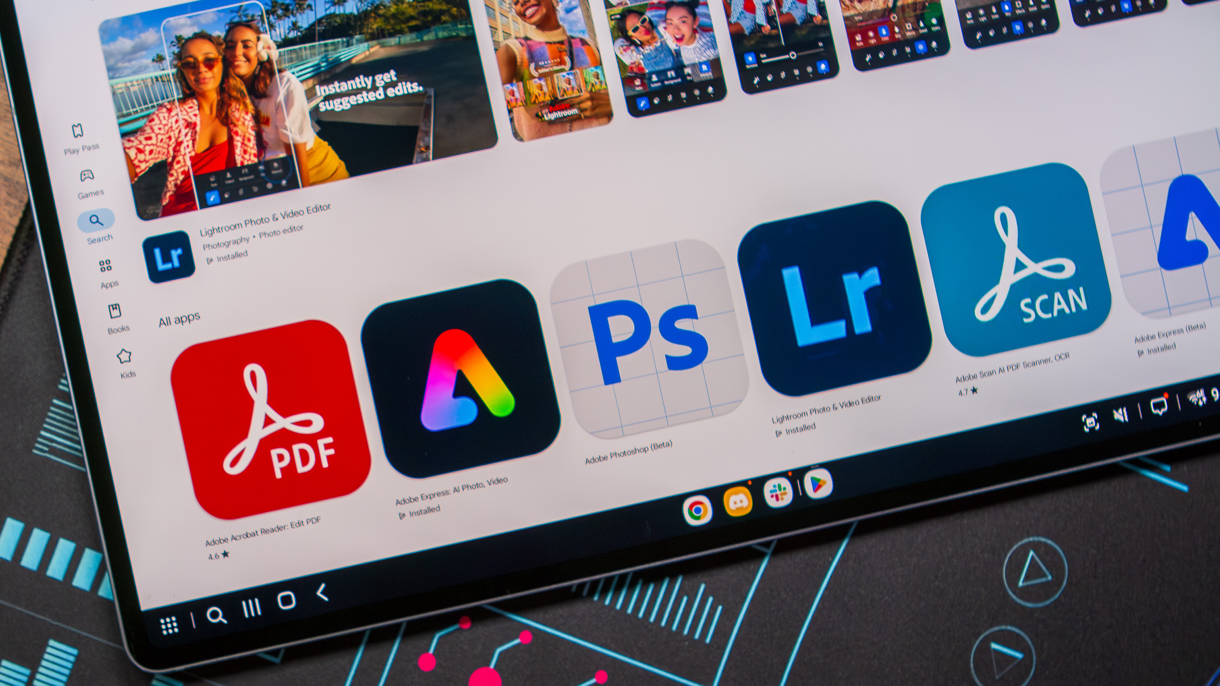 Adobe apps landing page in Play Store on the Galaxy Tab S10 Ultra