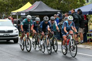 Lauretta Hanson (Trek Segafredo) leads the break at the 2021 Australian Road Championships