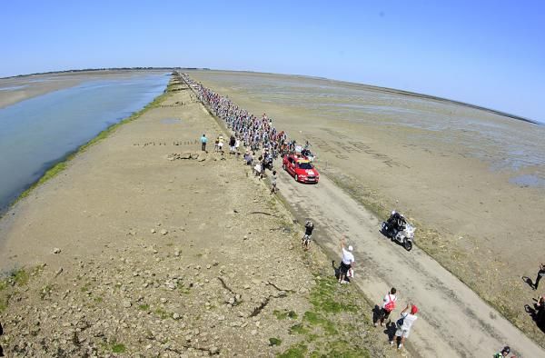 The Tour de France's grand depart on the Passage du Gois.