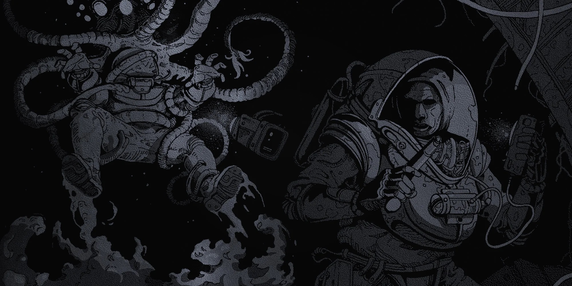 Astronauts being attacked by an alien horror