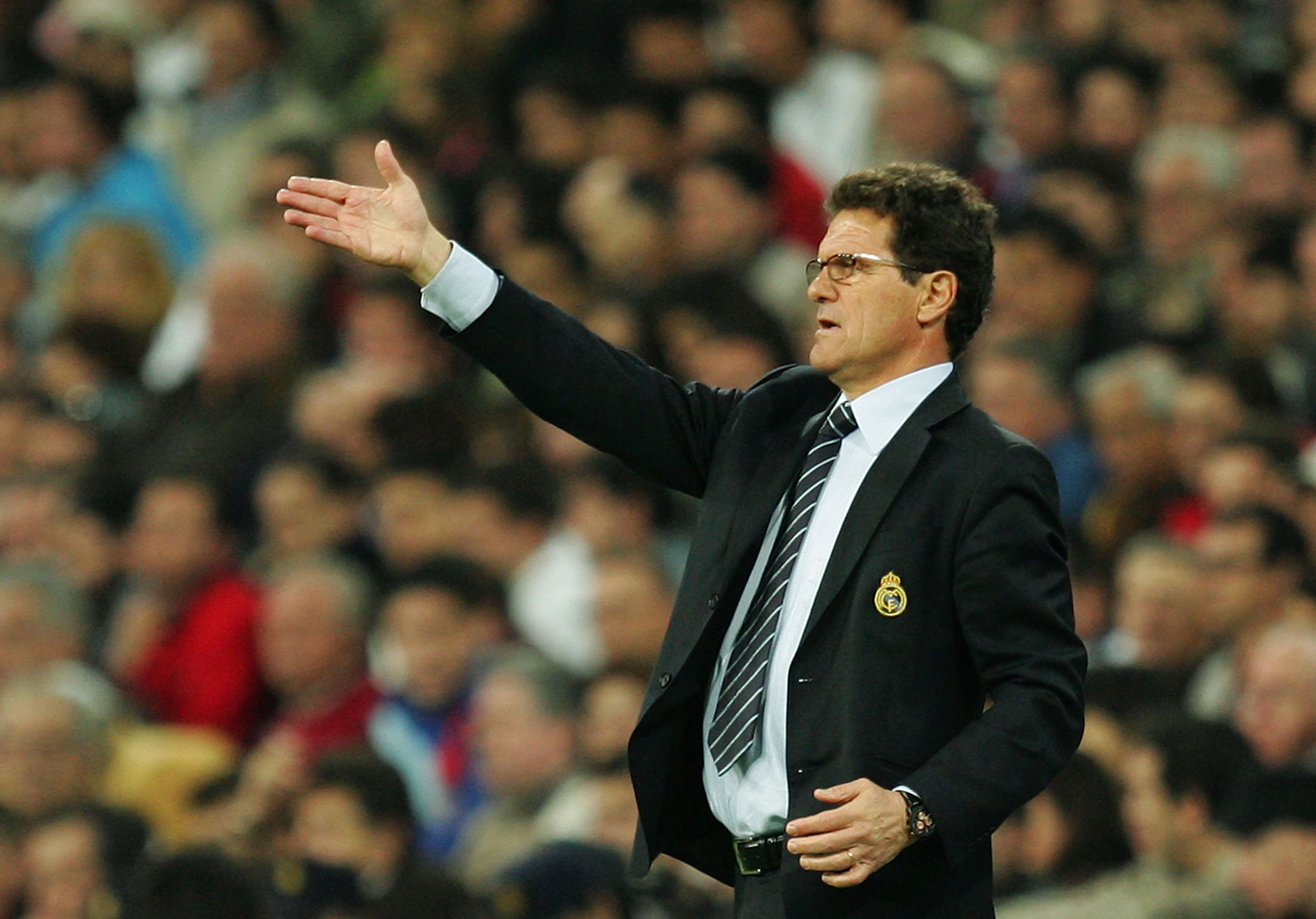 Real Madrid coach Fabio Capello gives instructions during a game against Gimnastic de Tarragona in March 2007.