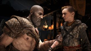 Kratos grabbing his son's arm