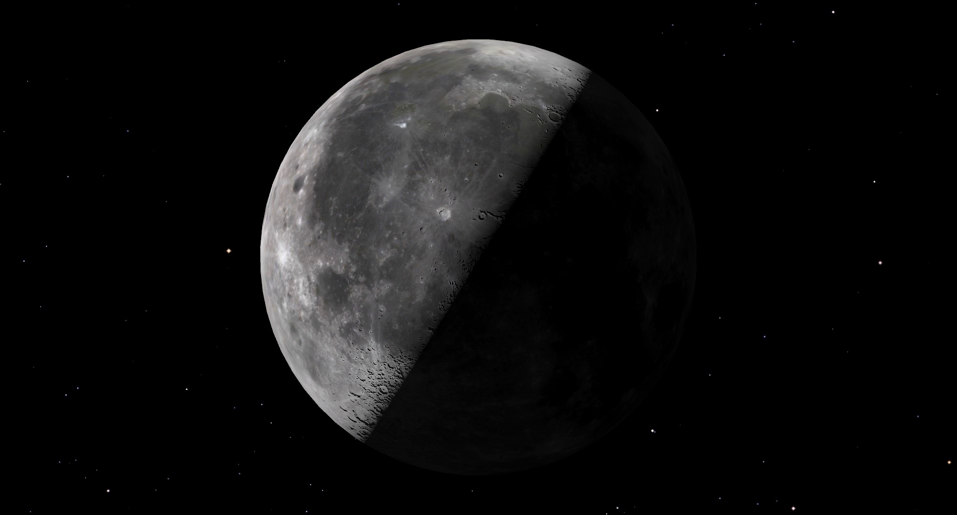 night sky map graphic showing a half illuminated moon.