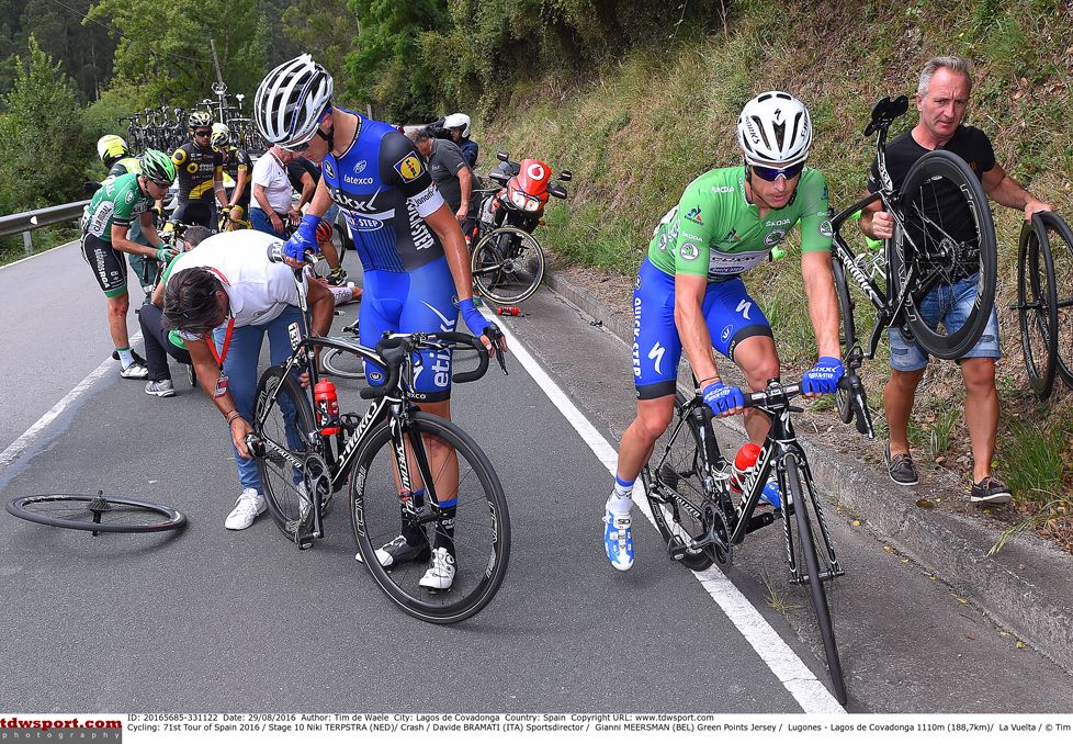 A large fall early on stage 10 of the Vuelta a Espana
