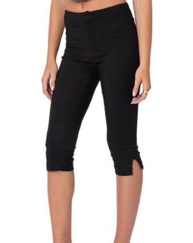 Njwtsdtz Women Side Slit Capri Pants Stretchy Slim Fit Capris Yoga Leggings Y2k Knee Length Going Out Cropped Pants(black,small)