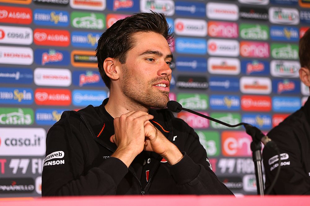 Tom Dumoulin was center stage at the Giant-Alpecin press conference.