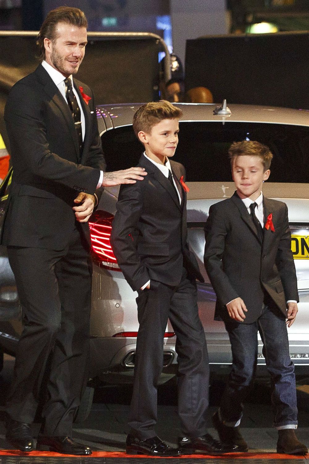 David Beckham hits the red carpet with Romeo and Cruz