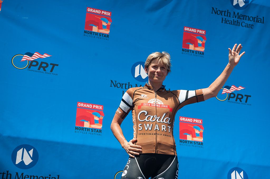Lauren Hall (Team Tibco-SVB) received the Carla Swart Sportsmanship Award as voted on by the women's peloton