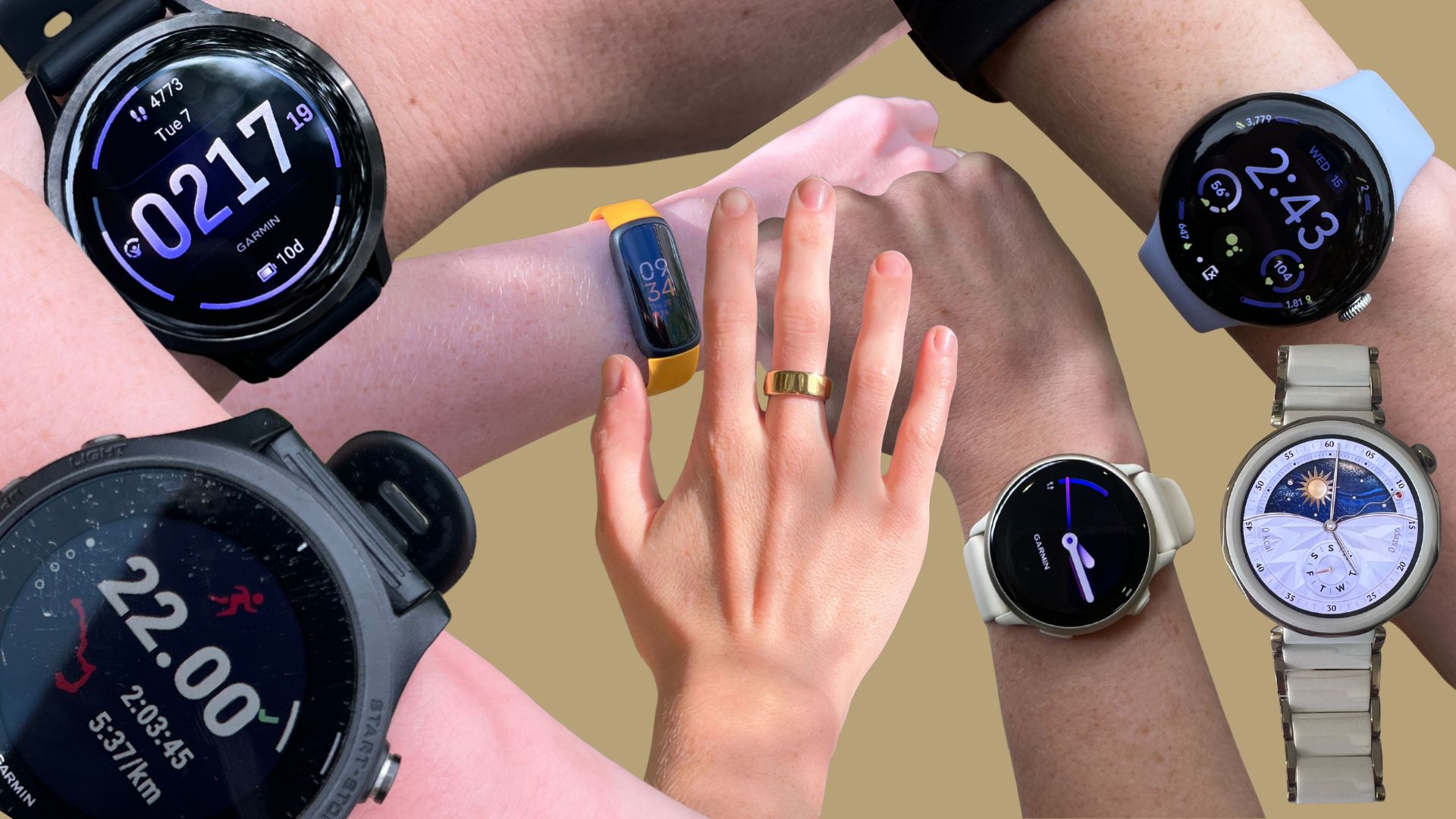Grace Walsh wearing the best fitness trackers for 2026, including devices from Coros, Garmin, Fitbit, Oura, Google and Huawei