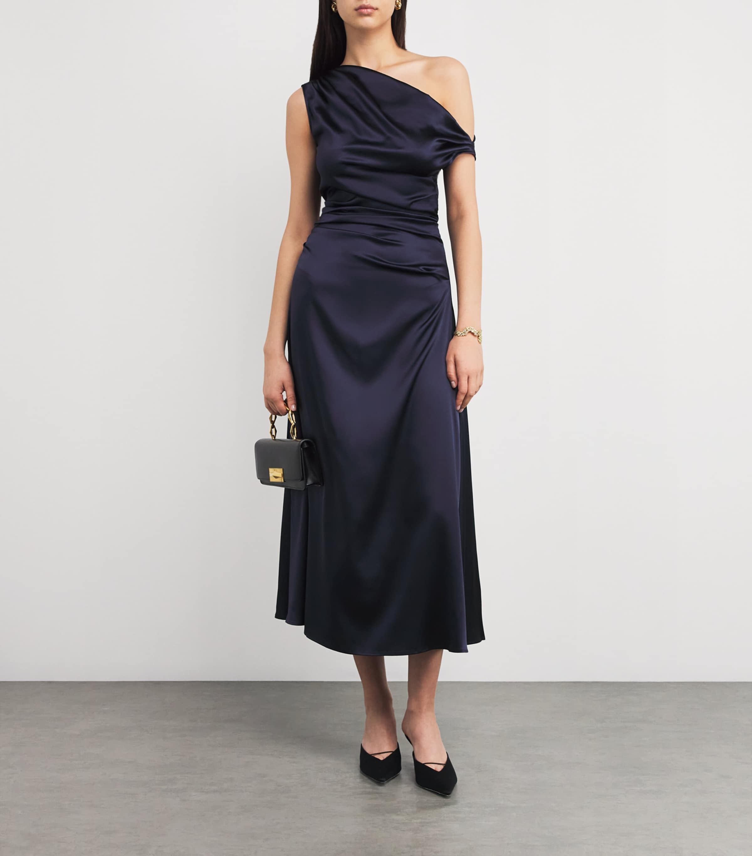 Stretch-Silk Asymmetric Phare Midi Dress