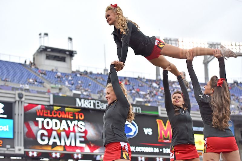 Cheerleaders perform during a game