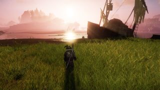 A field with a beached ship in New World: Aeternum