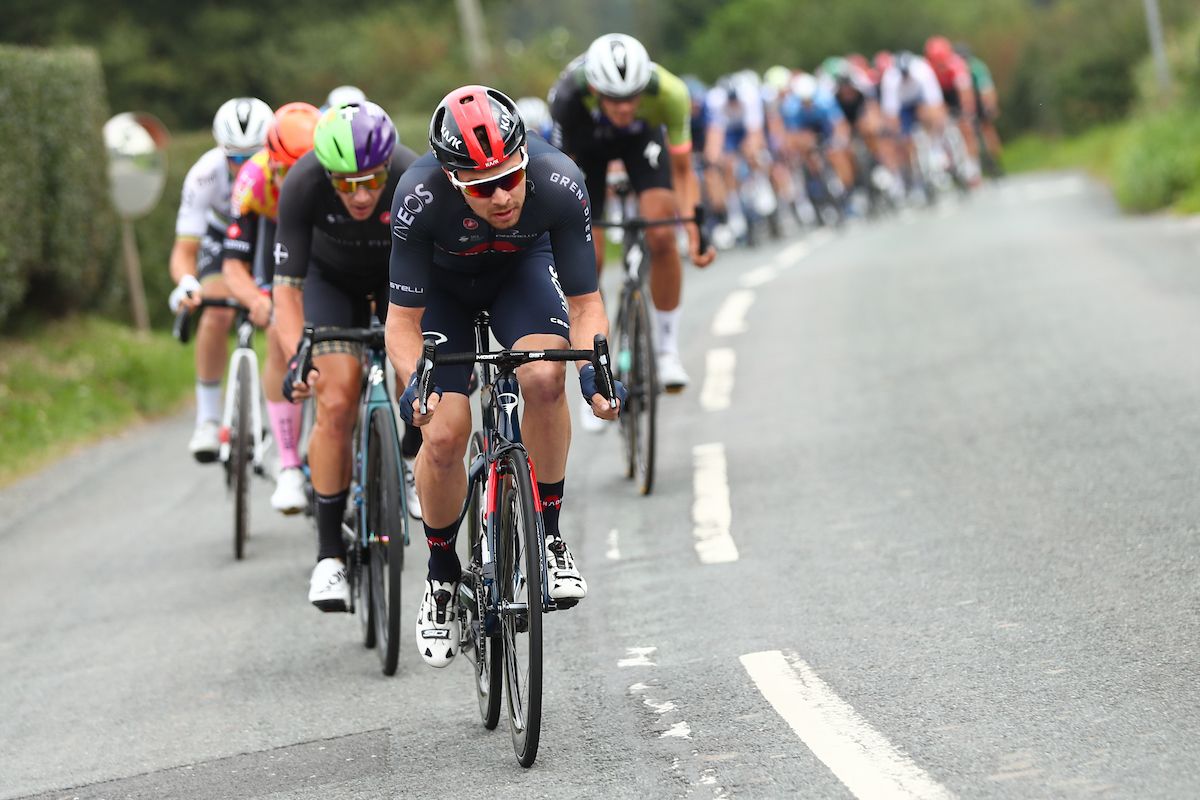 Picture by SWpix.com - 09/09/2021 - Cycling - AJ Bell Tour of Britain Stage 5 - Alderley Park to Warrington, England - Team INEOS Grenadiers on the front of the peloton