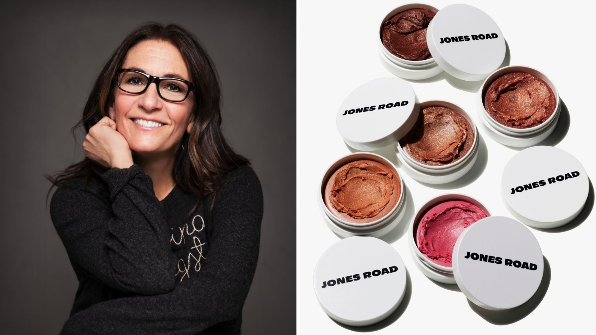 Bobbi Brown on the left and a collection of Jones Road Miracle Balms on the right
